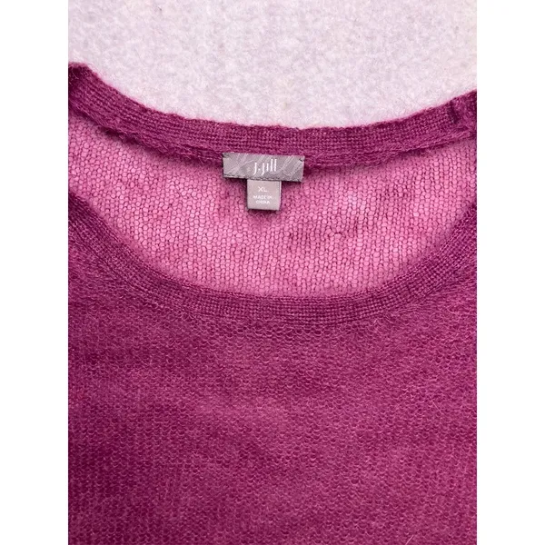 J. Jill Sweater Women XL Magenta‎ Excellent Mohair Wool Blend Sheer Knit Top - Image 2