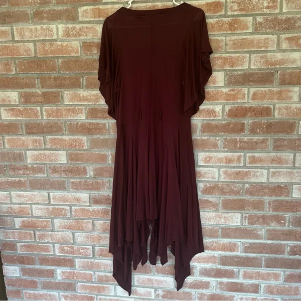Free People Beach Asymmetrical Midi Dress Flutter Sleeves Women’s Small Maroon - Image 7