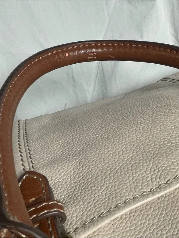 Tignanello Purse two-tone leather handbag Cream and Tan Satchel Shoulder Bag - Image 7