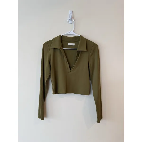 Aritzia Babaton Contour Long Sleeve Polo Women Size M Seamless Stretch Top Boho - Image 3