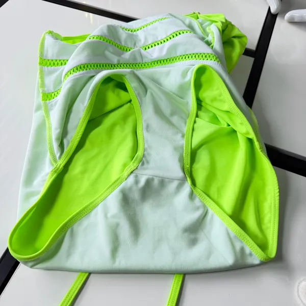 💚 Neon Lime Green Mesh Crochet One-Piece Swimsuit - Size L💚 - Image 5