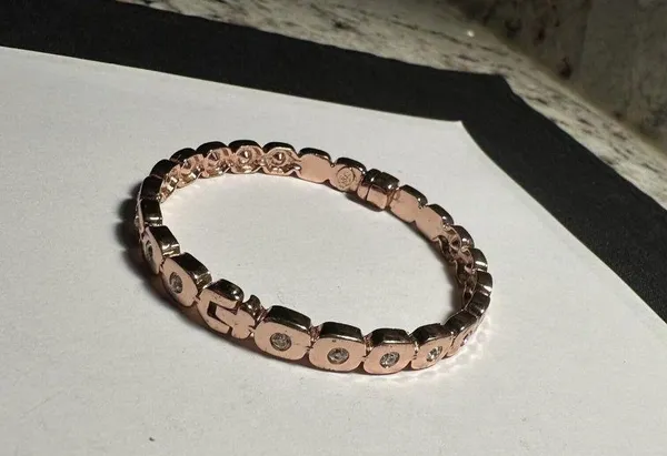 Premier Designs Rose Gold & Rhinestone Hinged Bangle Bracelet 7 Inch - Image 2