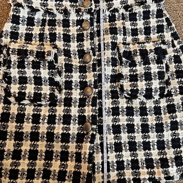 Zara Black and Cream Tweed Button-Front Mini Skirt - Image 3