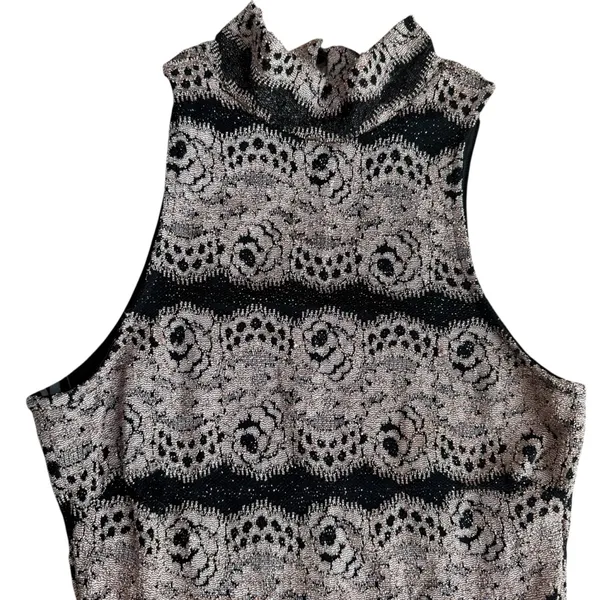 Privy Size S High Neck Lace Bodycon Maxi Dress Black Gold Special‎ Occasion NYE - Image 3