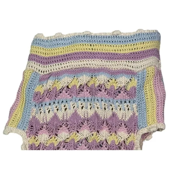 Zara Rare Sleeveless Crochet Knit Stretch Cropped Tank Top M Pink Multicolors - Image 4