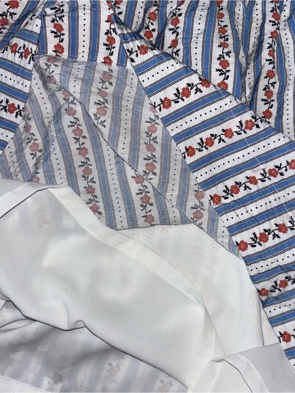 New Kacey Lee Blue & White Striped Floral Tie-Shoulder Dress - Image 4