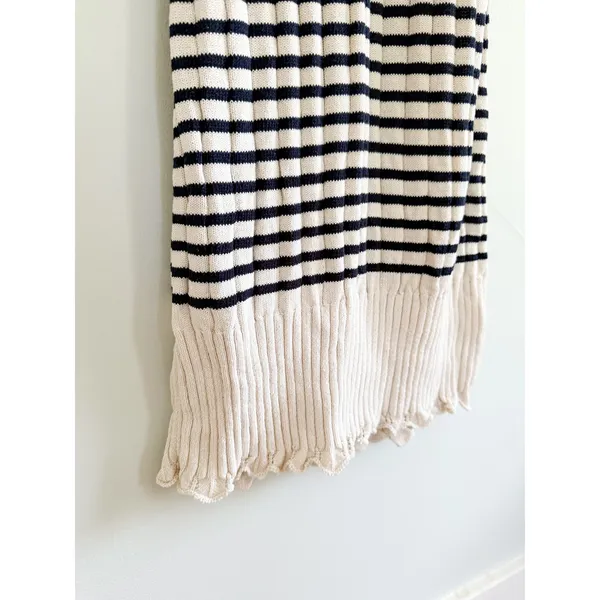 Zara | Striped Ribbed Knit Midi Dress Scalloped‎ Hem| Sz XS - Image 9