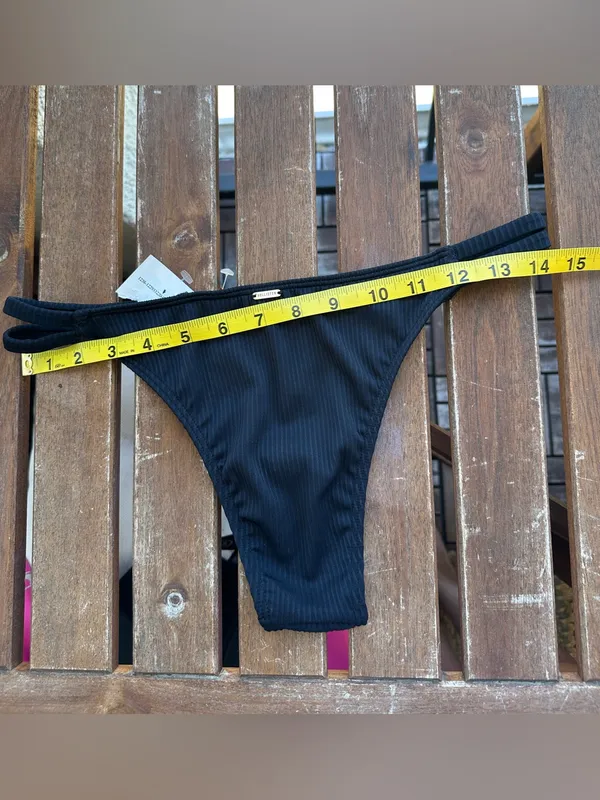 NWT Hollister Ribbed Double-Strap Cheeky Bikini Bottom - Black - S - Image 7