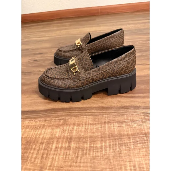 GBG Guess Los Angeles Collie‎ Brown Monogram Lug Sole Platform Loafers Womens 7M - Image 2