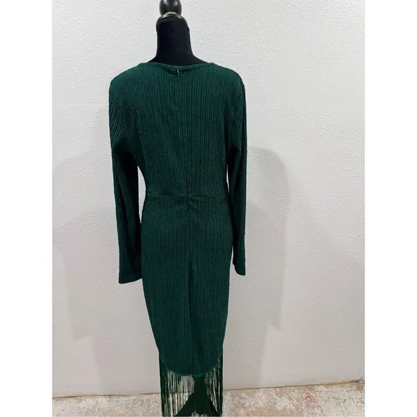 Women's Fringe Wrap Ruched V Neck Long Sleeve Solid Bodycon Party Maxi Dress siz - Image 8