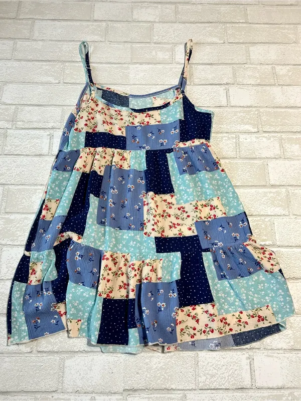Altar’d State Patchwork Floral Sundress in Navy, Light Blue & Cream - Image 3