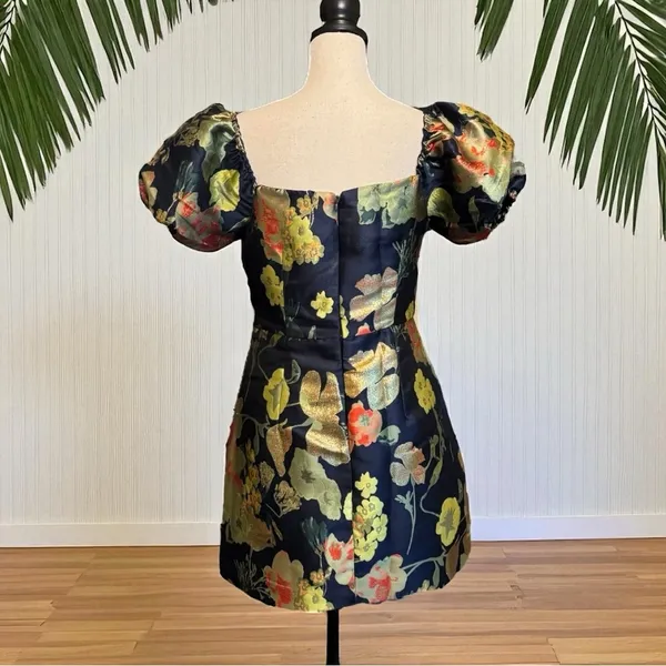 LULUS So Stunning Metallic Jacquard Puff Sleeve Mini Dress – Size M - Image 5