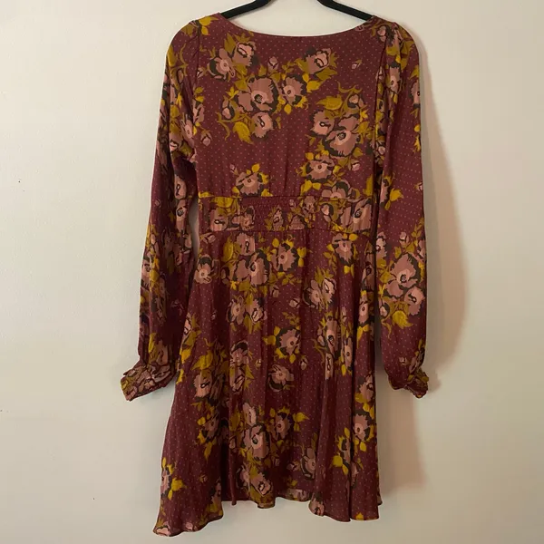 Free People Purple Floral Polka Dot Boho Fairy Whimsy Mini Dress Long Sleeve 8 - Image 7
