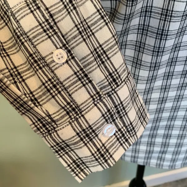 Women’s Fits like a Small Labeled Large Black and White Plaid Button Front Shirt - Image 5