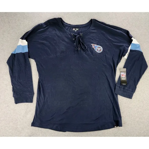 NWT Tennessee Titans Lightweight‎ Lace-Up Long Sleeve Shirt Football Navy sz XL - Image 2