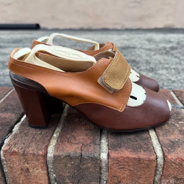 Anyi Lu Women's 60s Vintage Style Chunky Leather Peep Toe Slingback Heels EU37.5 - Image 4