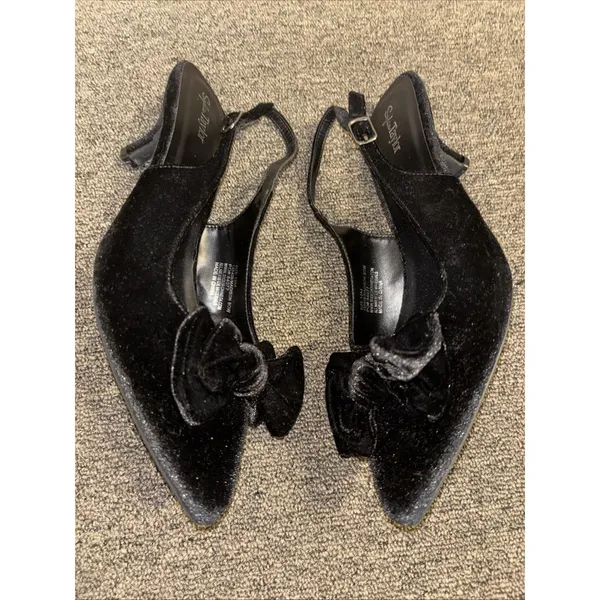 Sophia Taylor Madison Bow Black Velvet Sling Back Kitten Heels Sz 12 - Image 4