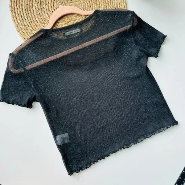 BRANDY MELVILLE Black Porter Sheer Glitter Top‎ - Image 9