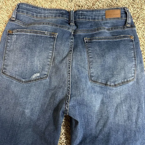 Judy Blue Jeans Womens 11/30 Skinny Fit Blue Distressed Red Plaid Underlay Jeans - Image 4