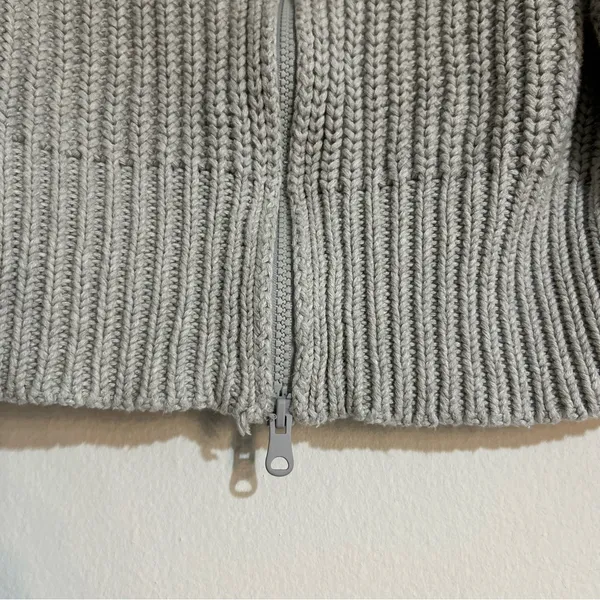 Aerie Double Zip Knit Foldover Grey Cardigan Sweater Size Medium Rugby Cozy - Image 5
