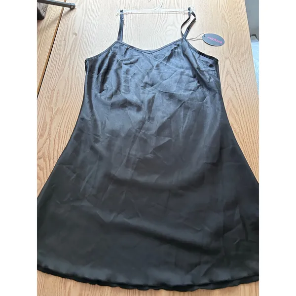 New Women's Avid Love Silky Satiny Lacey Chemise Pajama Gown Black Size Xs - Image 2