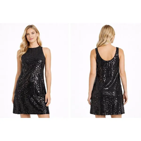 Free People Vintage black sequin scoop back tank dress 6 - Image 2