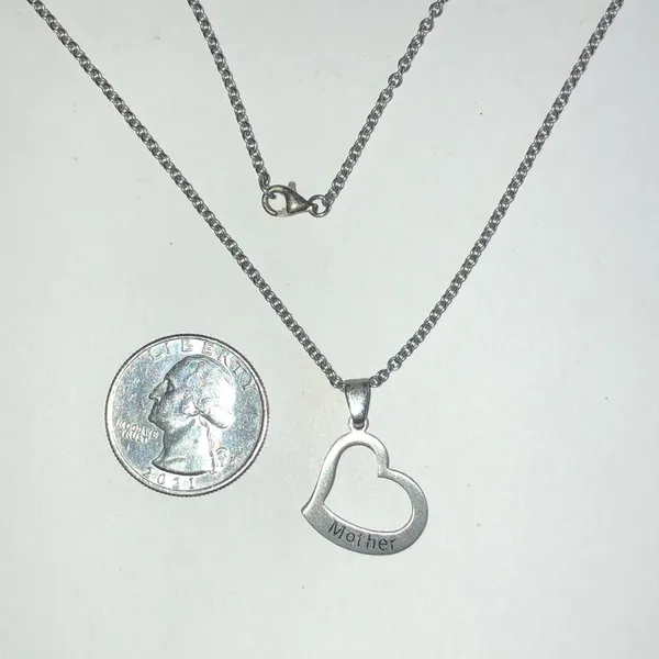 Stainless Steel Silver Tone Mother Heart Pendant Necklace - Image 4