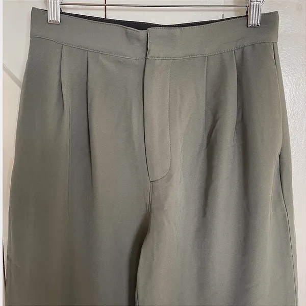 All:Row Wide Leg Pleated Pants Women's S Green Gray High Waist‎ Casual Trousers - Image 2