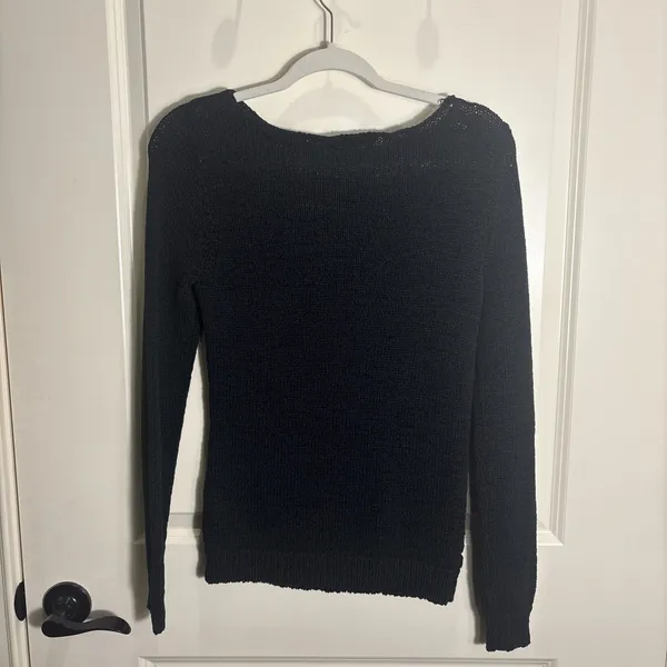 Lauren‎ Ralph Lauren Sweater Medium Cotton Blend Knit Crochet Open Weave Black - Image 7