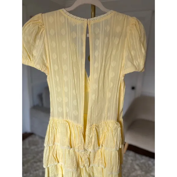 Day And Moon Coquette Tiered Mini Dress‎ M Soft Yellow Lace Trim Cottagecore - Image 4