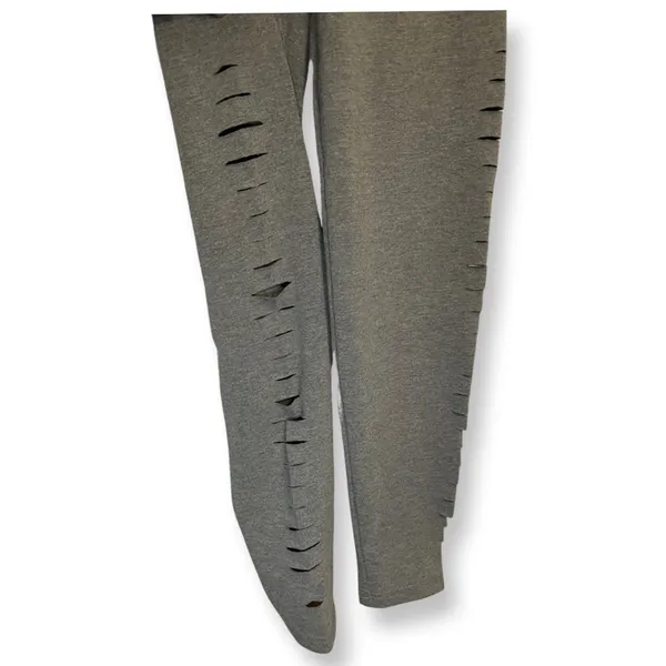 Aerie Leggings Full Length Leg Slit Slashed Distressed Detail Sleek Gray W XXS - Image 3