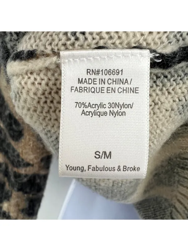 Young Fabulous & Broke Fuzzy Leopard Print V-Neck Sweater Size S/M Indie Casual - Image 9