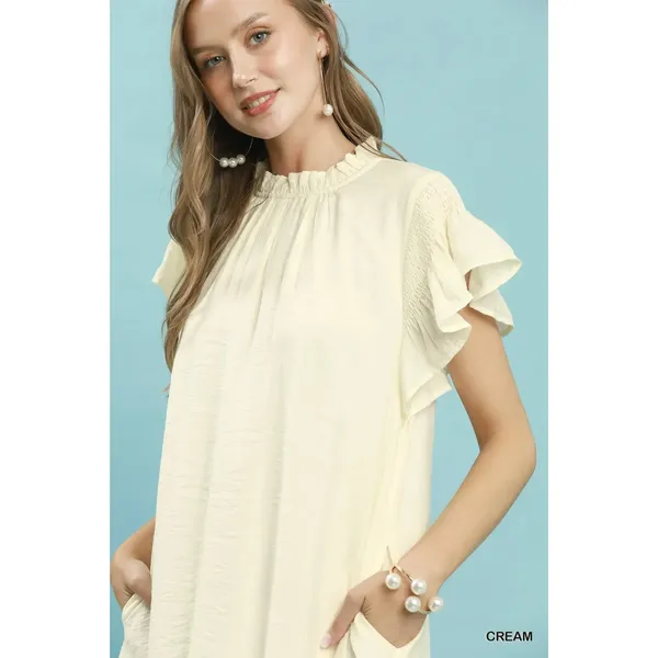 Umgee Ruffle Flutter Sleeve Dress - Cream - Small - Image 5