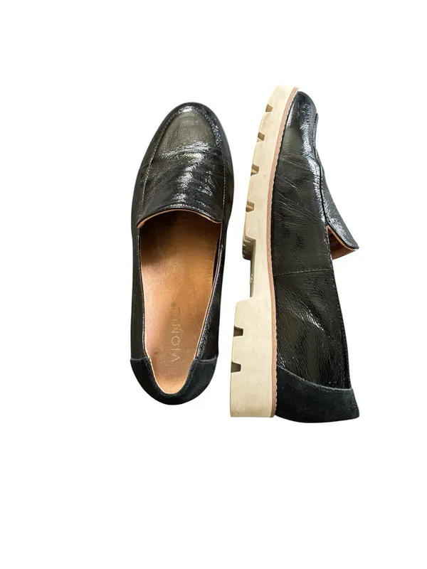 Vionic Kensley Chunky Loafer Sz 9 Black Lug Heel Shiny Leather Shoe Slip On - Image 3