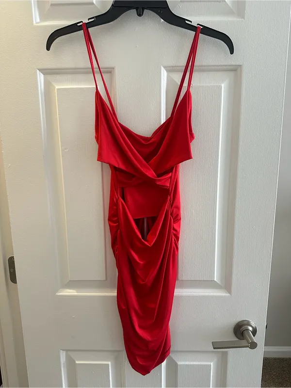 Amazon Red Cutout Bodycon Mini Dress - Image 3