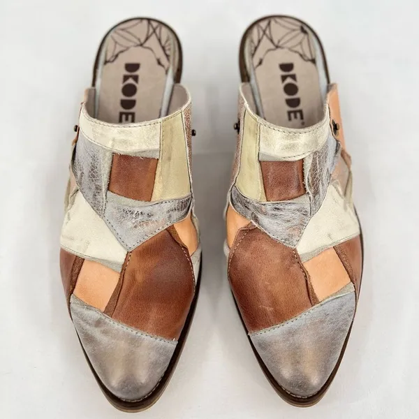 DKODE Jenelle Patchwork Multi Distressed Metallic Leather Mule Clog EU 40 US 9 Brown - Image 2