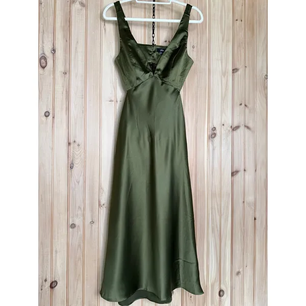 NWT Lulus Unmatched Elegance Olive Satin Sleeveless Midi Dress Cocktail Party S - Image 3