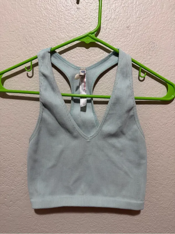 Free People Movement Free Throw Cropped Tank Blue Ribbed Racerback Large - Image 2