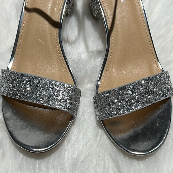J. Adams Silver Glitter Block Low Heels with ankle strap Size 7.5. B76 - Image 6