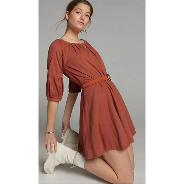 Daily Practice‎ by Anthropologie Boho Mollie Mini Dress Cocoa Powder Size Medium - Image 2