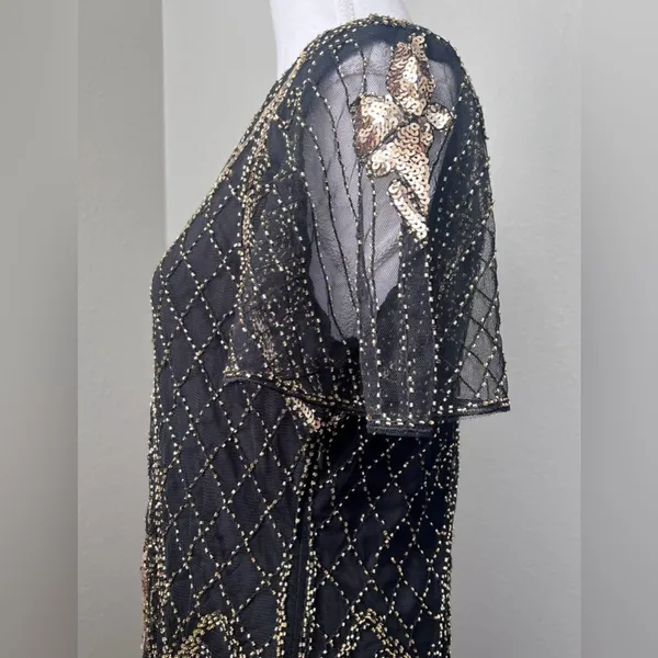 #10 Vintage-Inspired Black Beaded Flapper Dress with Fringe-Large/Size 14 - Image 8