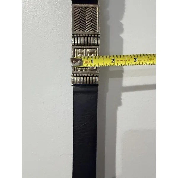 Chicos Black Leather Stretch Metal Belt Women Size L Festival Statement Boho 35" - Image 9