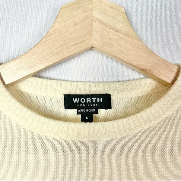 Worth Ivory Crew Neck Pullover Stripe Shoulder & Sleeve Wool Sweater S‎ - Image 5