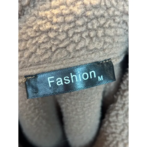 Fashion Tan Brown Sherpa Fleece Jacket Snap Button Front Size M 7078 - Image 6