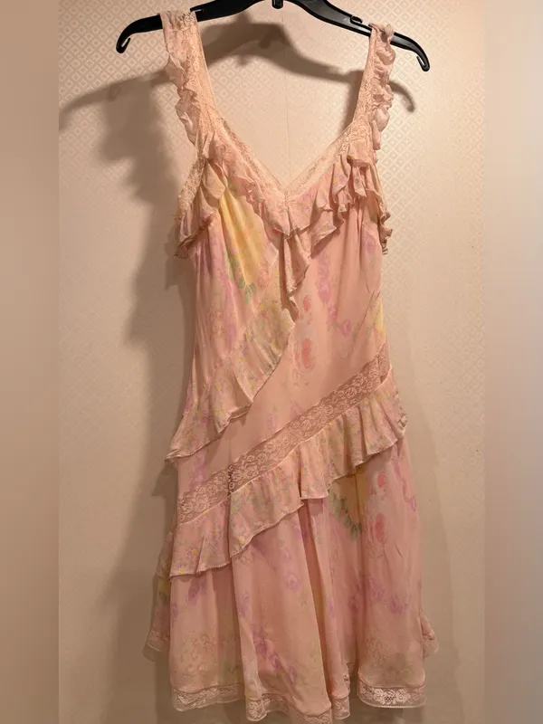 LoveShackFancy Serima Mini Dress Soft Pink Ruffle Lace Chemise - Image 4