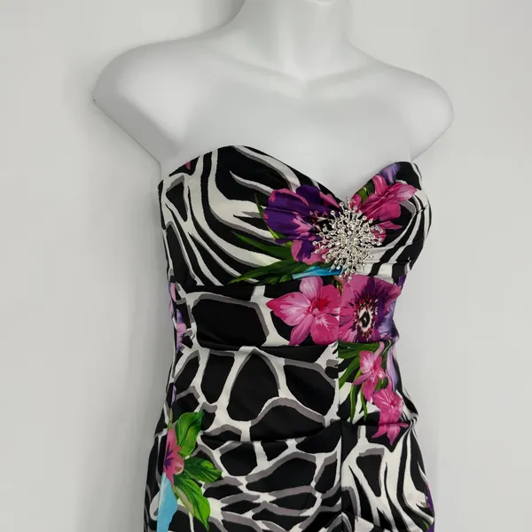 Cache Strapless Floral Zebra Mermaid Gown Size 2 Black Vintage Y2K Prom Party - Image 5