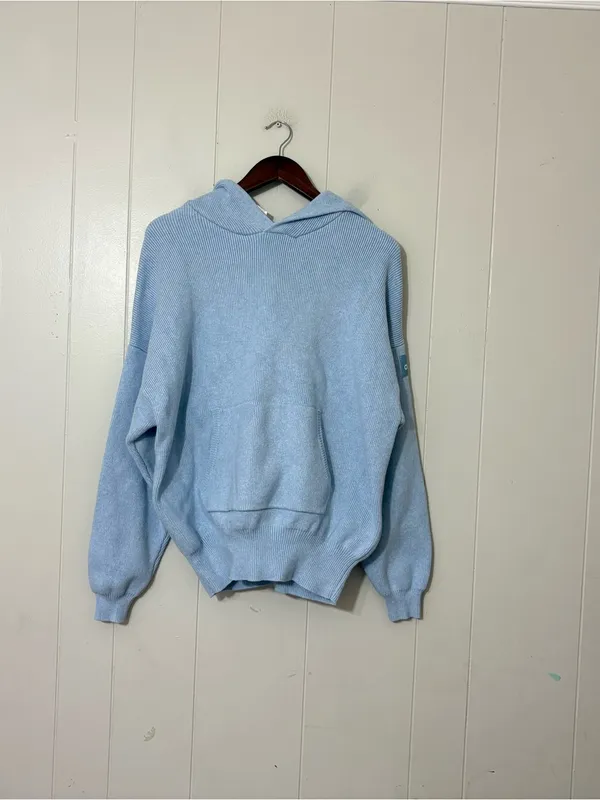 Alo Yoga Scholar Hooded Sweater Blue XS Oversized Ribbed Knit Hoodie - Image 2