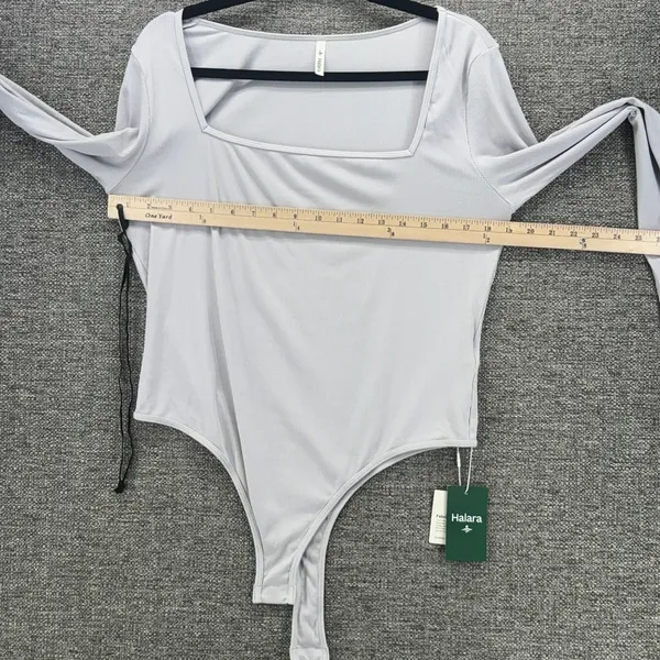 Halara Bodysuit XL‎ Ribbed Square Neck Light Gray Baselayer Minimalist Staple - Image 6