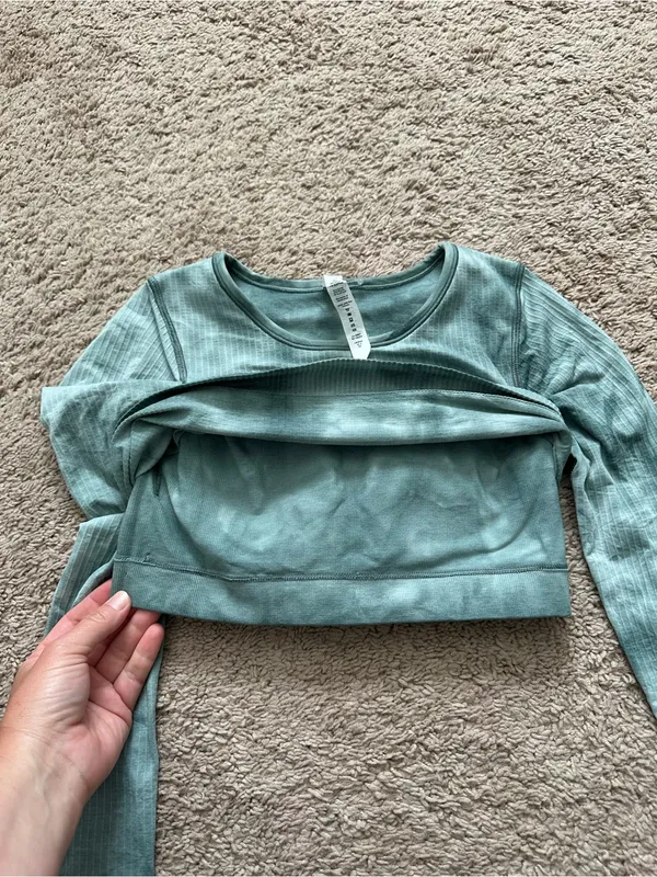 Lululemon Ebb to Street Long Sleeve Shirt Marble Dye Tidewater Teal Size 6 - Image 4