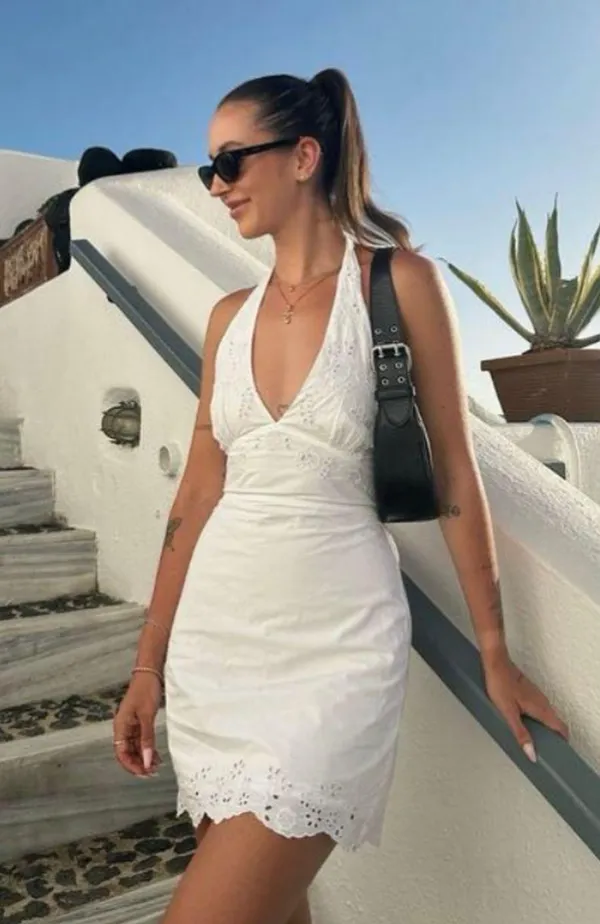 Zara White Lace Halter Dress mini dress lace Bohemian Summer Casual vacation - Image 2